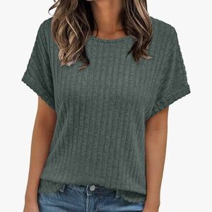 Women's Casual Dressy Green Shirt Summer Short Sleeve Tunic Top
